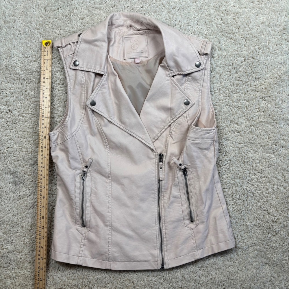 Max Studio Womens Blush Pink Faux Leather Moto Vest Jacket Size L 6710L24